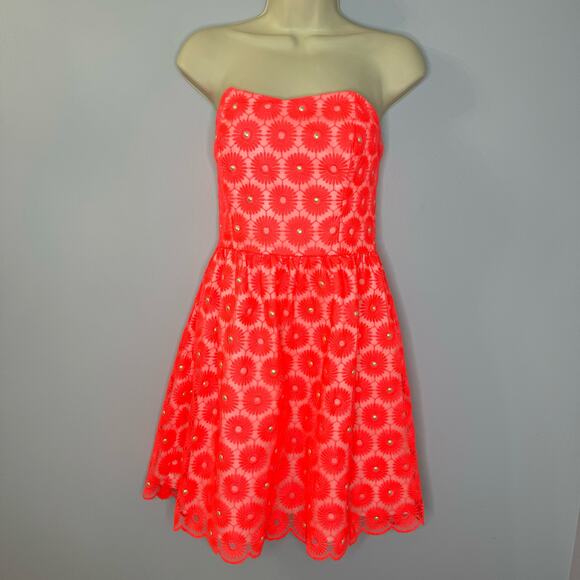 Lilly Pulitzer Peyton Fiesta Pink Daisy Dress Pearls Sz 4 - Picture 2 of 14